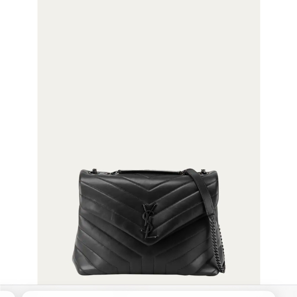 YSL Medium “Y” stitched Maletese Lou Lou. Black lambskin with all black hardware